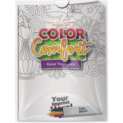 Combo Pack - "Raise Your Glass (Wine)" Color Comfort & 6-Pack of Colored Pencil (Imprinted)