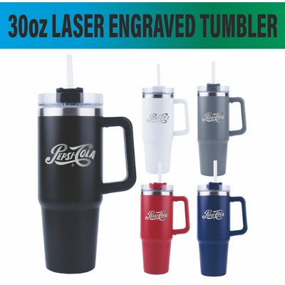30 Oz. Vacuum Sealed Laser Engraved Tumbler with Handle