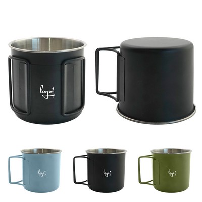 11oz Portable Stainless Steel Camping Mug Foldable Handle Outdoor Cup