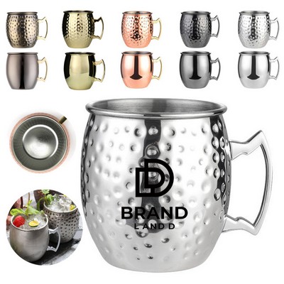 16oz Beer Vodka Copper Cup Classic Stainless Steel Round Hammered Moscow Mule Mug