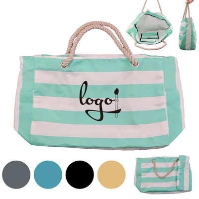 Canvas Large Capacity Striped Commuting Tote Bag