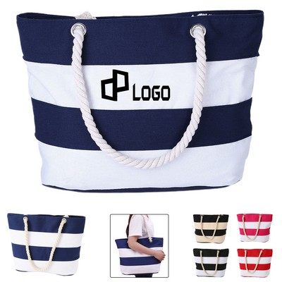 Contrast Color Cotton Canvas Tote Boat Bag
