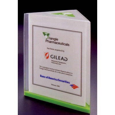 4"x4-3/4"x3" Acrylic Prism w/ Colored Bottom & Double Cast Award