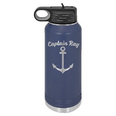 32 Oz. Stainless Steel Double Wall Water Bottle, Navy Blue, Engraved