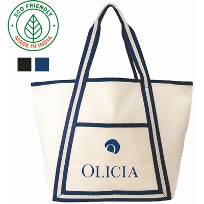 Heavy Duty Seaside 16 oz Canvas Boat Tote Bag | Beach Travel Daily Navy (24x15x9)