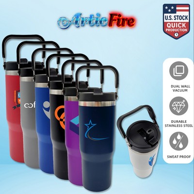 30oz. Stainless Steel Insulated Mug with Handle and Built-In Straw