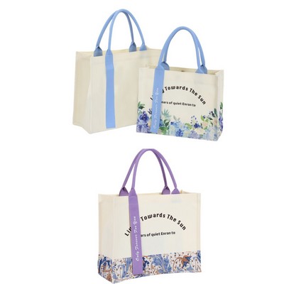 Patterned Canvas Tote Bag W/ Magnetic Closure 12x10x5"