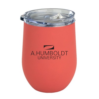 Cancun 12oz vacuum insulated stainless steel stemless tumbler, coral with clear lid