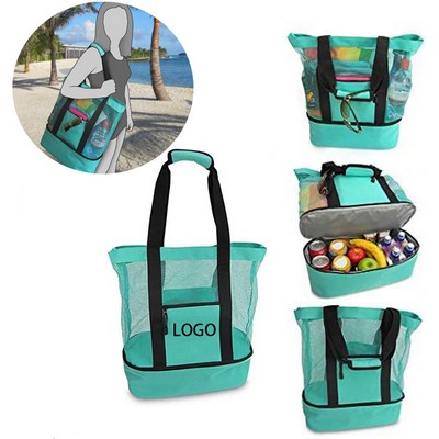 Mesh Beach Tote Bag With Cooler Compartment